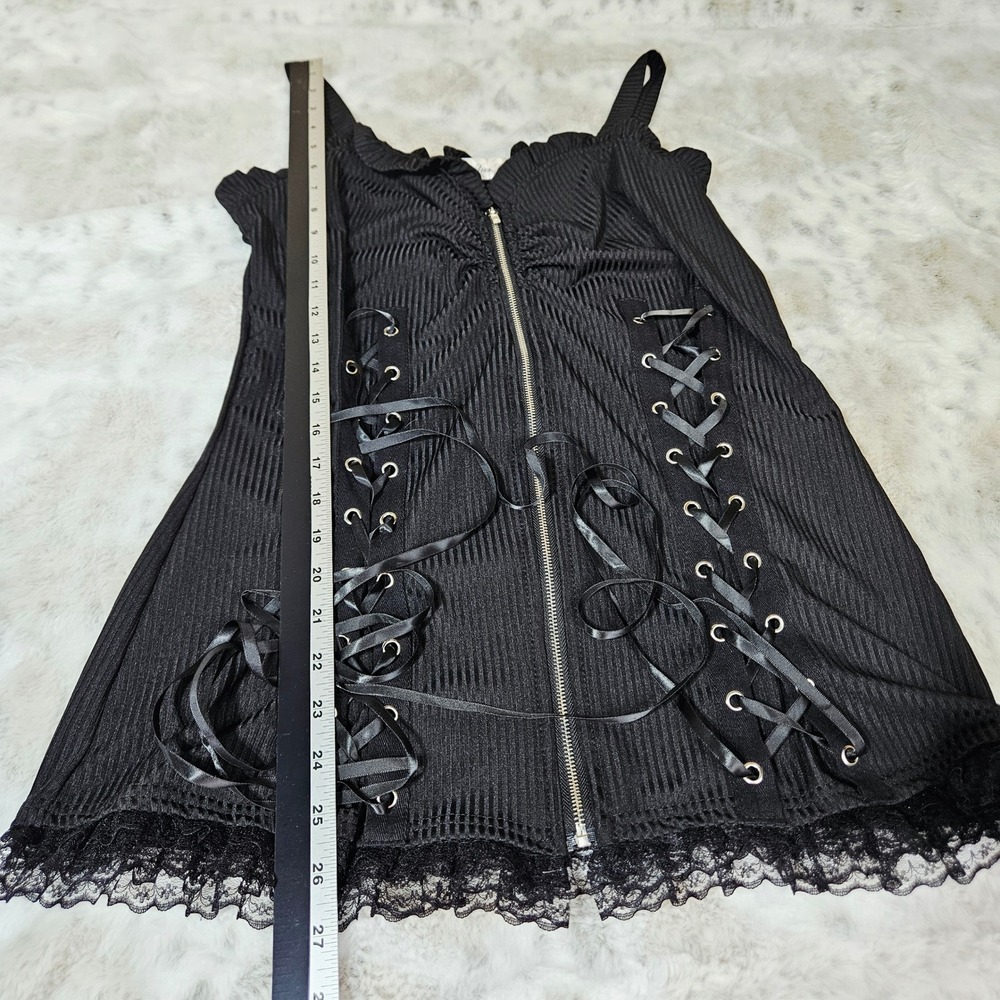 Whimsigoth Black Lace Up Corset Zipper Ribbed Camisole XL Romance Grunge Emo Top - Picture 9 of 9